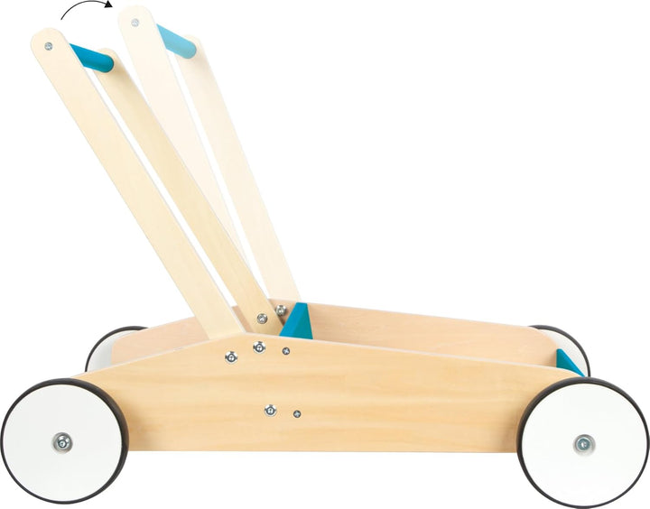 small foot Lauflernwagen Petrolblau, robuster Schiebewagen aus Holz, mit grosser Ladefläche, ab 12 M