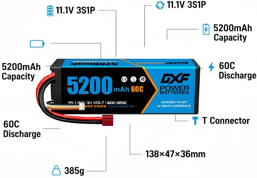 DXF 3S Lithium-Batterie, 5200mAh, 11.1V, 60C, RC-Batterie, mit Deans-Anschluss für ferngesteuertes A