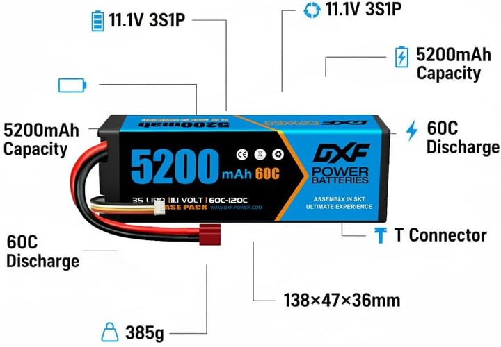 DXF 3S Lithium-Batterie, 5200mAh, 11.1V, 60C, RC-Batterie, mit Deans-Anschluss für ferngesteuertes A