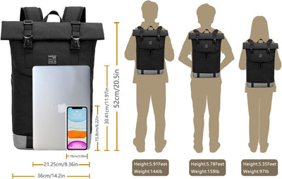 EverVanz Laptop-Rucksack, Damen & Herren Roll Top Wasserdichter Wanderrucksack, Leichter, Lässiger R