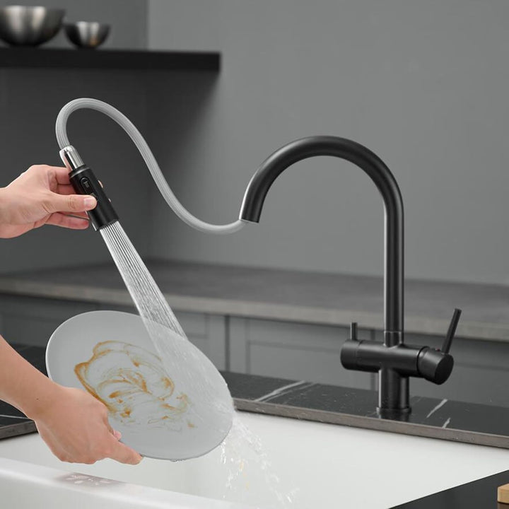 3 Wege Wasserhahn Küche Ausziehbar Messing 2 Griffe 3 Wege Wasserhahn Osmose Schwenkbar Einzelloch-S