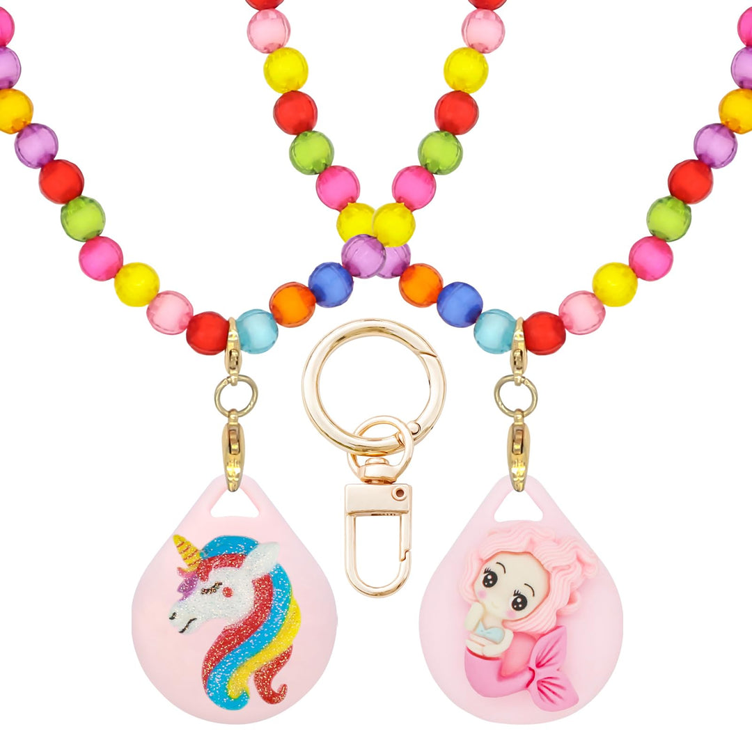 XEEWEN 2 Stück für Airtag-Halskettenhalter für Kinder, niedliches Kawaii-Perlen-Halskettenetui für M