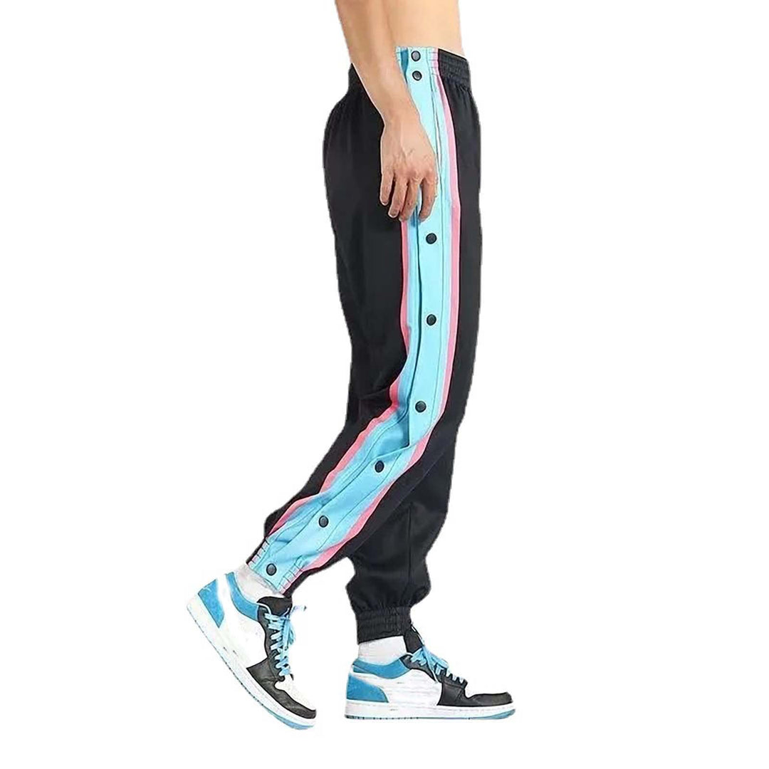 Trainingshose Damen Sporthose Mit Seitlicher Knopfleiste Hosen Unisex Sweatshose Streifen Sweatpants