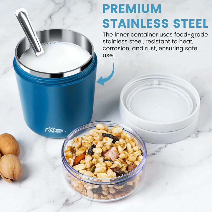 Müslibecher to go 500ml I Isolierter Edelstahl Joghurtbecher für Müsli I Edelstahl Innenwand Thermob