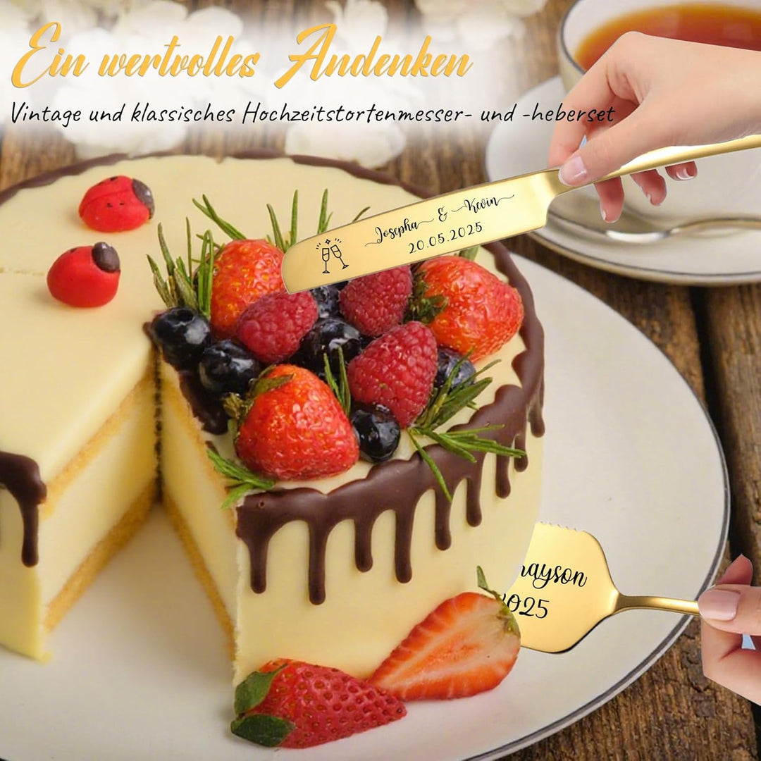 Personalisiertes Tortenmesser & Servierset mit individuellem Namen und Text - Tortenservierset & Hoc