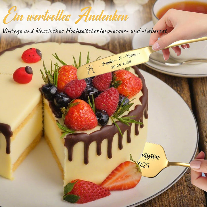 Personalisiertes Tortenmesser & Servierset mit individuellem Namen und Text - Tortenservierset & Hoc