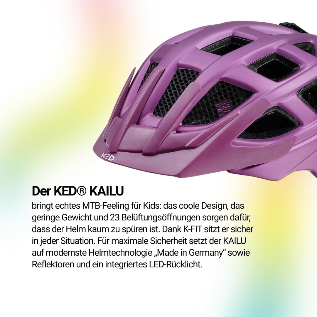 Kailu Kinder Fahrradhelm mit LED-Rücklicht, Reflektor, Flexible Grösseneinstellung Jungen Mädchen Vi