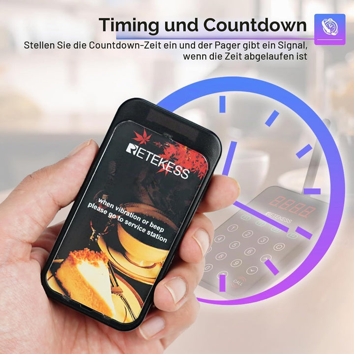 Retekess TD177 Pager Rufsystem, 500M Pager Gastronomie, Kopplung mit Einem Tastendruck, IP67 Wasserd