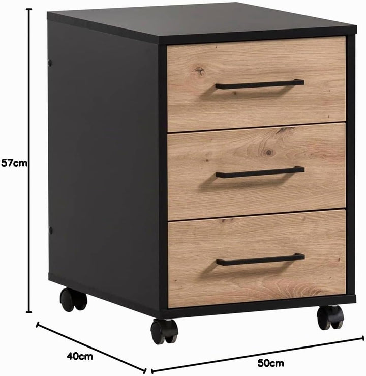 Schildmeyer Rollcontainer Aino 155695, Artisan Eiche Dekor/schwarz matt, 40 x 50 x 57 cm