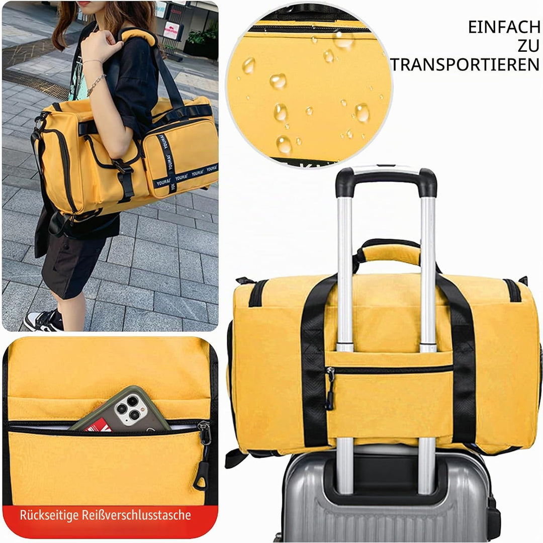 Reisetasche Damen Herren, 65L Wasserabweisende Sporttasche, Large Capacity Reise Tasche Gym Bag, mit