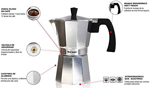 WECOOK! Paola – Espressokocher Aluminium 6 Tassen | Geeignet für Gas-, Elektro- und Glaskeramikherde