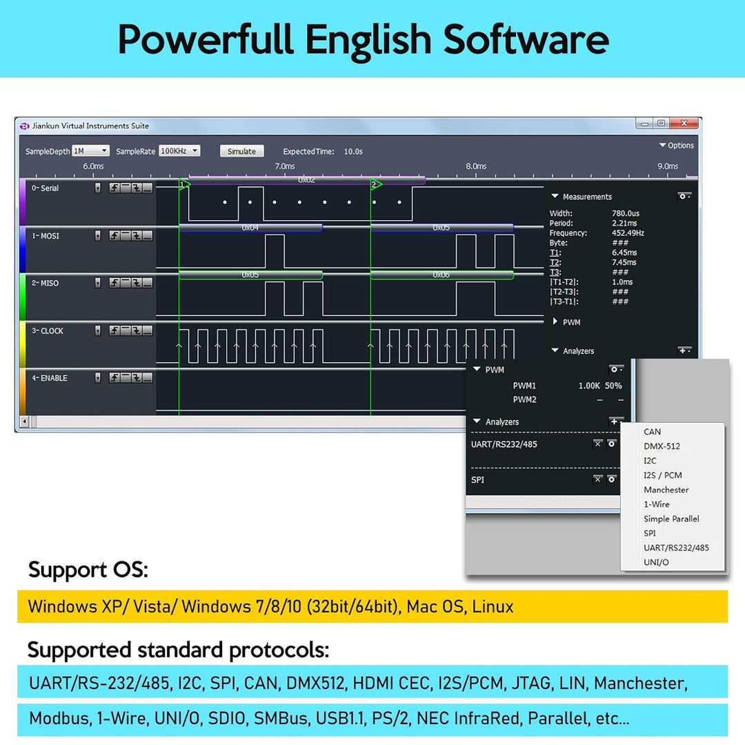 InnoMaker LA2016 USB Logik Analysator volle 16-Kanal 200MHz Abtastrate mit PC Software Handheld Inst