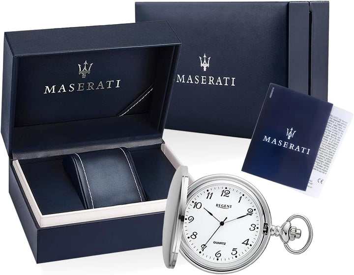REGENT Herren Taschenuhr Savonnette Klappdeckel 47 MM Quarz Weisses Zifferblatt Arabische Zahlen P-7