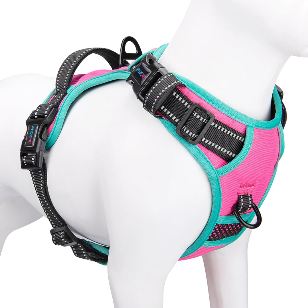 PHOEPET Verbessertes Hundegeschirr ohne Zug, reflektierende, verstellbare Weste, mit Trainingsgriff
