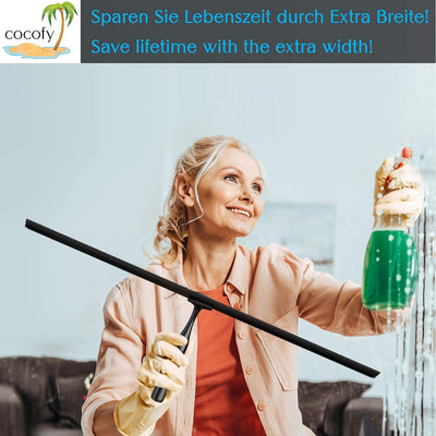 cocofy Duschabzieher schwarz matt breit XXL 45 cm ohne Bohren für Dusche, Fliesen mit Haken, Ersatzg