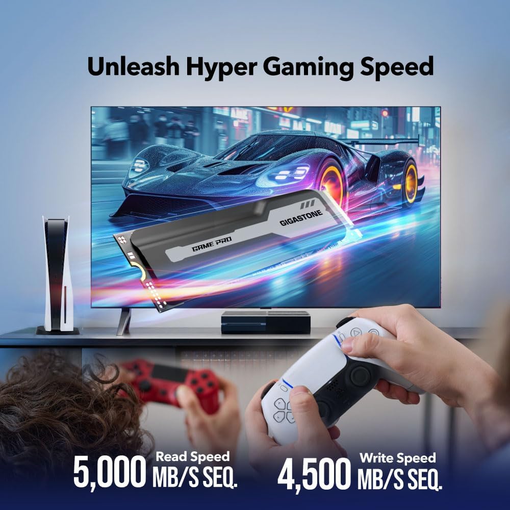Gigastone M.2 SSD 1TB mit Kühlkörper Optimiert für PS5 NVMe SSD M.2 2280 PCIe Gen4 Ultraschnelle Int