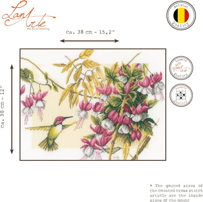 Lanarte Zählmusterpackung Fuchsie & Kolibri Zählstoff Kreuzstichpackung, Baumwolle, Mehrfarbig, 38 x
