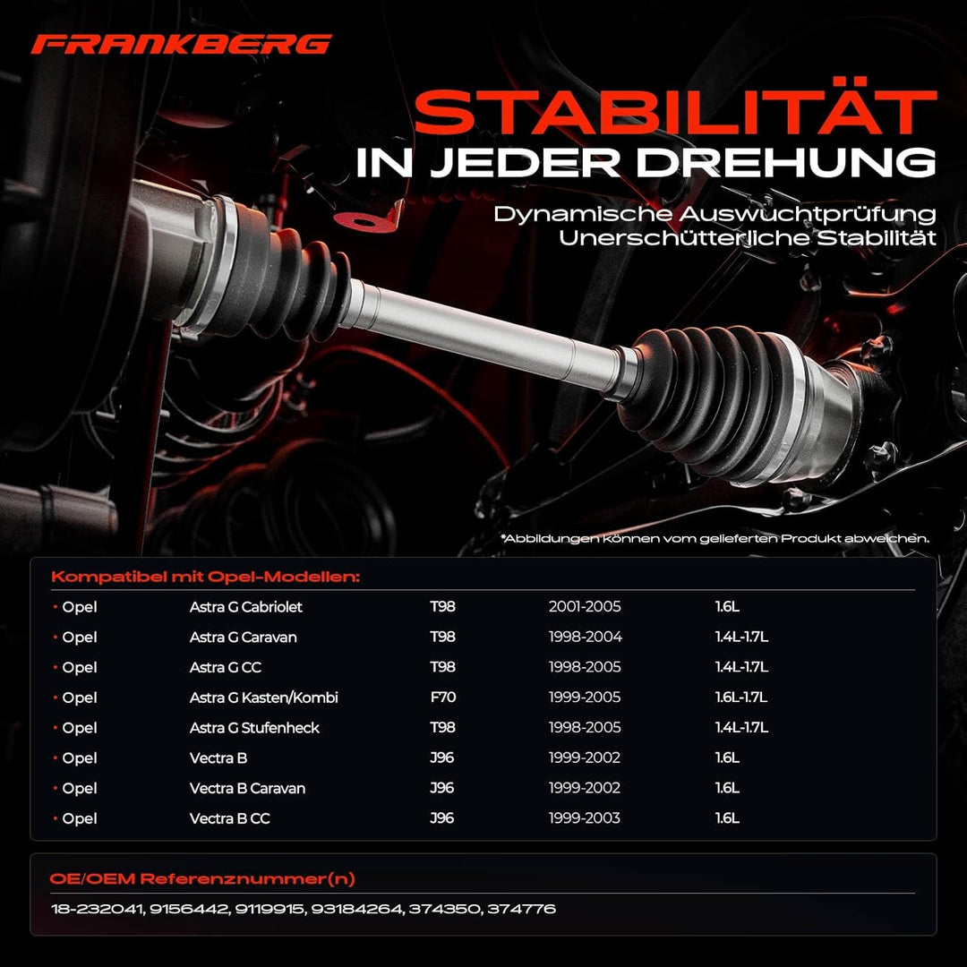 Frankberg Antriebswelle mit ABS-Zahnring Vorne Rechts Kompatibel mit Astra G F08 F48 F67 F69 F70 T98