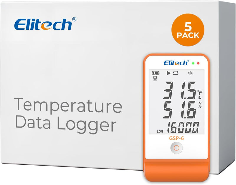 Elitech Temperatur Datenlogger, 16000 Punkte, Daten Aufzeichnungen und Export, Hohe Genauigkeit Sens