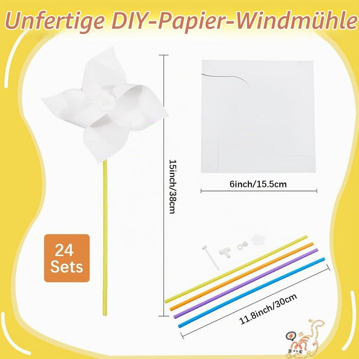 craspire 24 Set DIY Windräder Bastelpapier Windräder Blanko Weiss Bastelsets Ihre Eigenen Windräder