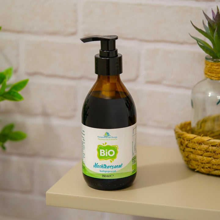 Nachtkerzenöl BIO und rein 250 ml kaltgepresst inkl. Dosierpumpe in GLASFLASCHE