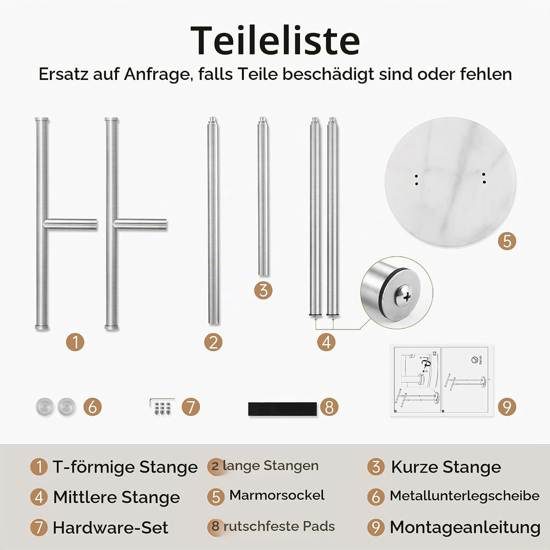 KES Handtuchhalter Stehend, Doppel Handtuchständer Freistehend und 4kg Naturmarmor Runder Basis, Dop
