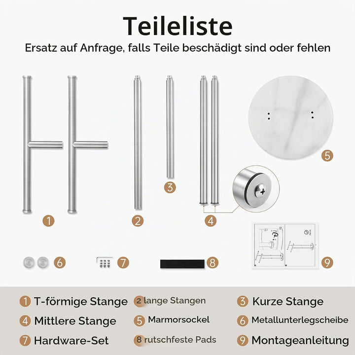 KES Handtuchhalter Stehend, Doppel Handtuchständer Freistehend und 4kg Naturmarmor Runder Basis, Dop