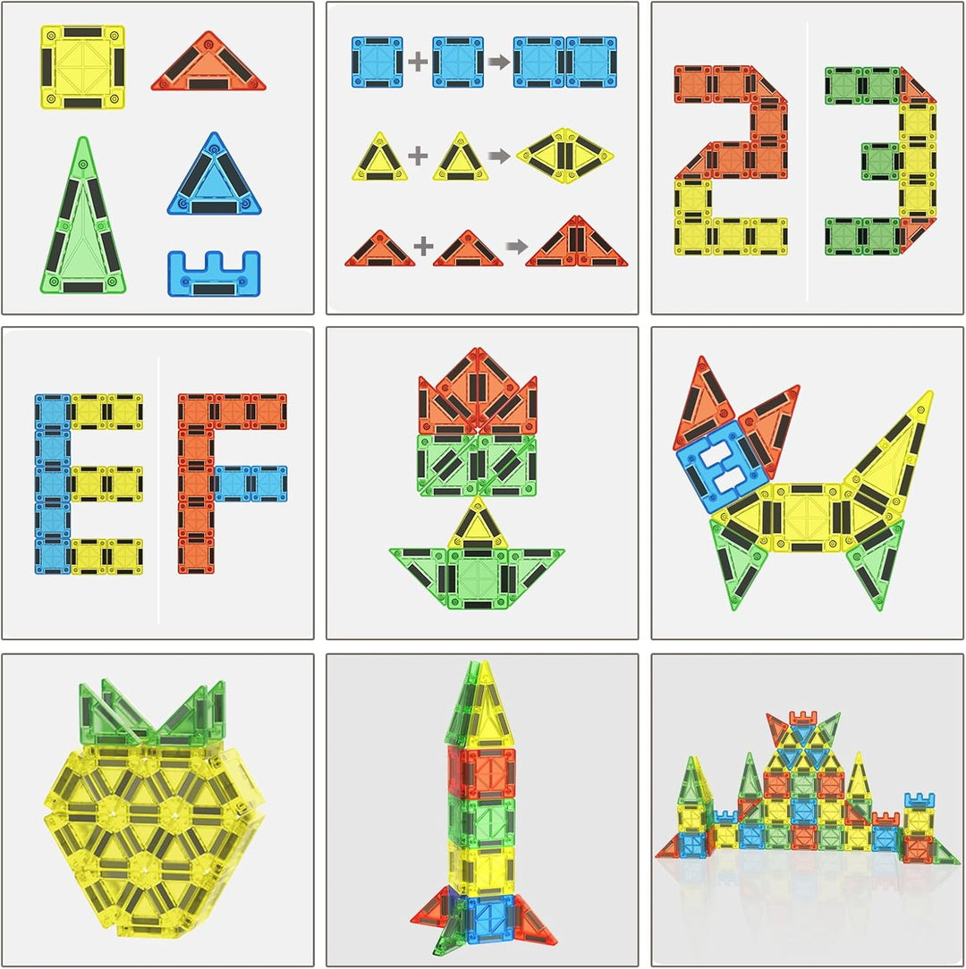 Magnetische Fliesen，60 Pcs Mini Magnetische Bausteine Reiseset, Magnet Fliesen Bauspielzeug Spielzeu