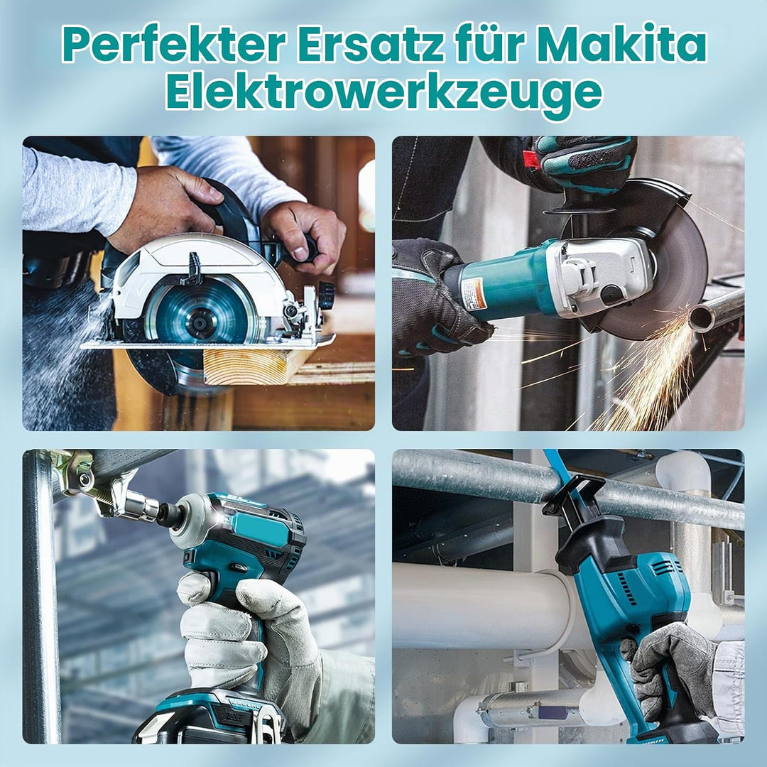 2 Stück 18V 5.0Ah Ersatz für Makita 18V Akku + 3A Ladegerät für DC18RCT für Makita BL1850B BL1850 BL