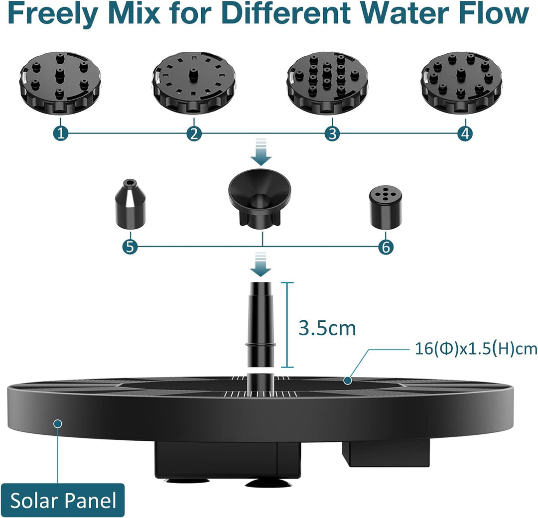 AISITIN 2PCS Solar Springbrunnen für Aussen Upgrade, DIY Solar Teichpumpe Fontäne mit 6 Sprüh Effekt