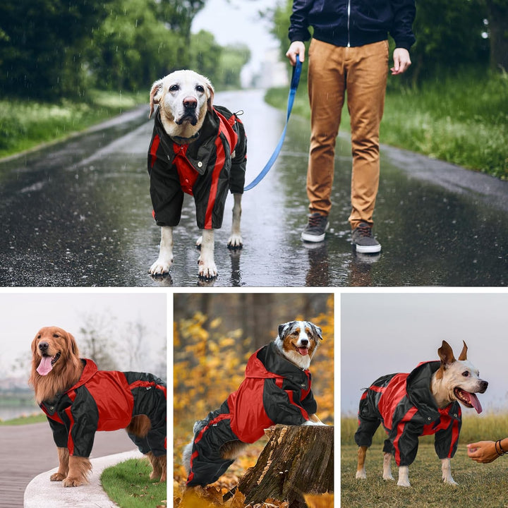 OUOBOB Hunde-Regenmantel – Wasserdichter Mantel für grosse Hunde, leichte Jacke, verstellbare 4 Bein