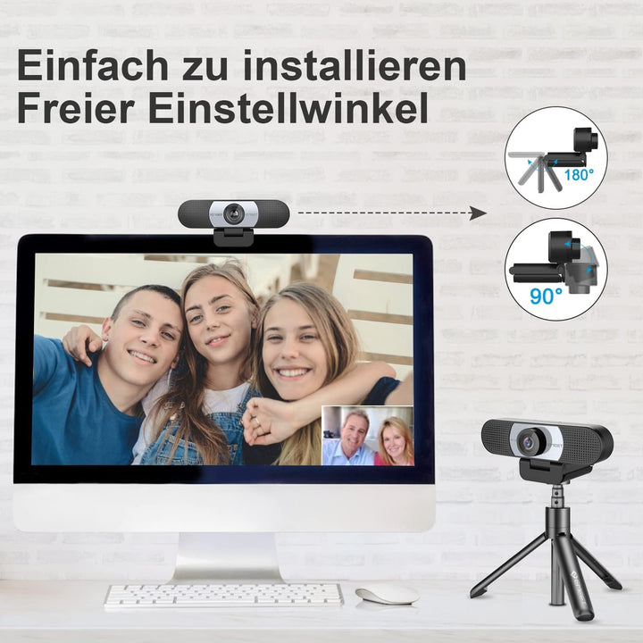 EMEET Full HD Webcam - C960 1080P Webcam mit Objektivabdeckung & Dual Mikrofon, 90 ° Streaming Kamer