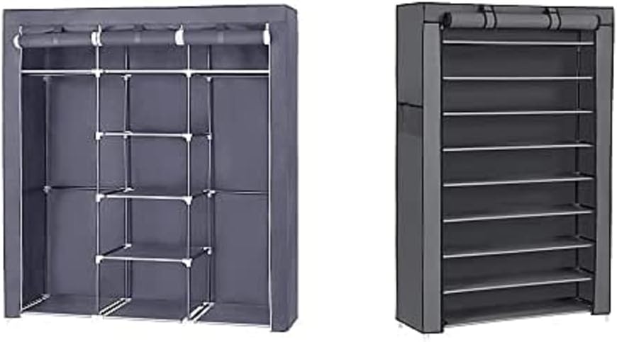 SONGMICS Kleiderschrank, Faltschrank, Stoffschrank, Faltbare Garderobe mit 2 Kleiderstange, 175 x 15