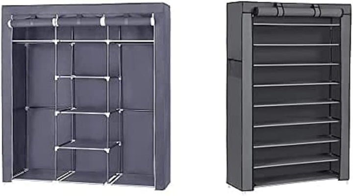 SONGMICS Kleiderschrank, Faltschrank, Stoffschrank, Faltbare Garderobe mit 2 Kleiderstange, 175 x 15