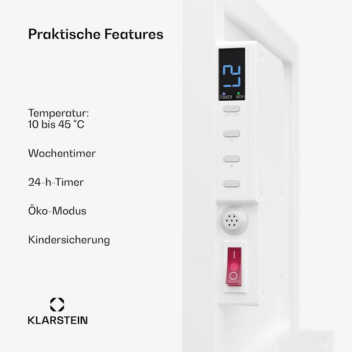 Klarstein Infrarotheizung mit Thermostat, 320W Elektroheizung, Smart Home Infrarotheizung zur Wandmo
