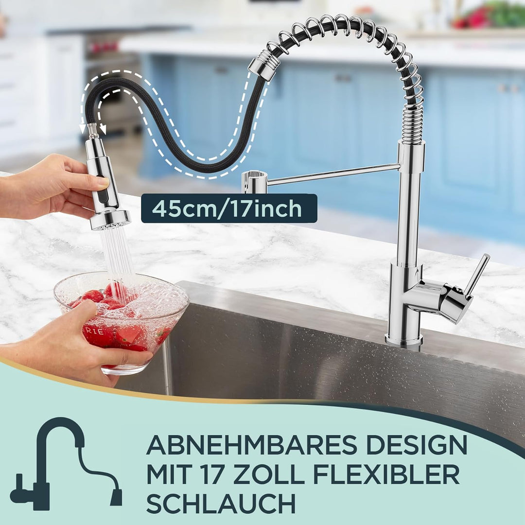 FORIOUS Wasserhahn Küche, Mischbatterie Küche Ausziehbar Brause, Einhebelmischer Küchenarmatur Spüla