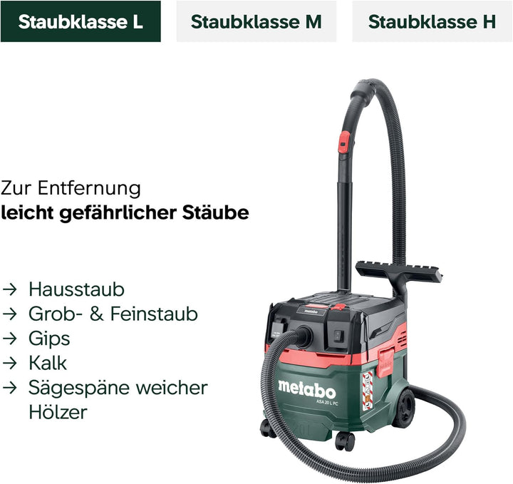 Metabo ASA 20 L PC Allessauger – 602085000 – Nass-/Trockensauger mit integrierter Filterabreinigung