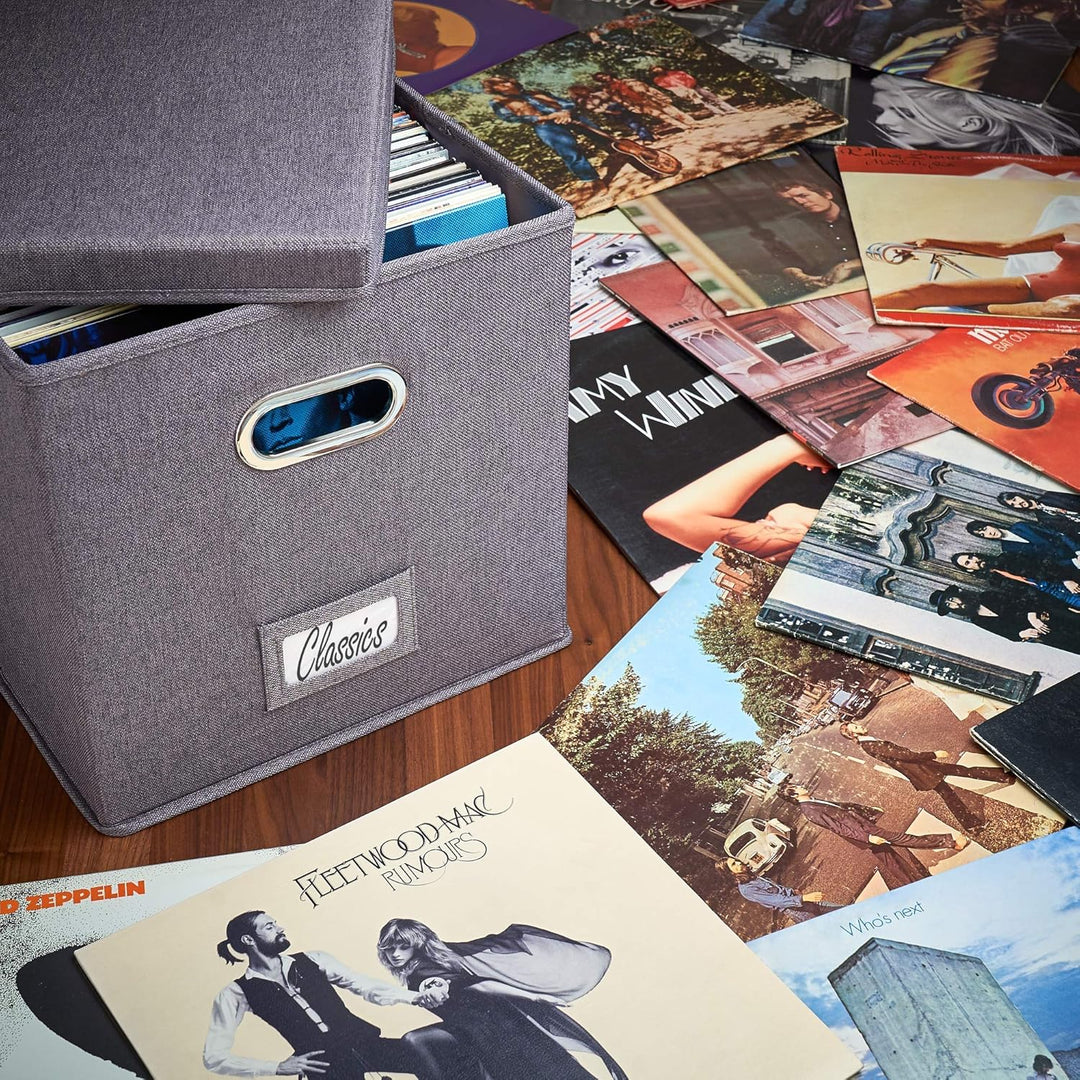 Dekorative Vinyl Schallplattenaufbewahrungsbox 2er Set für 100+ einzelne Schallplatten - stabile LP