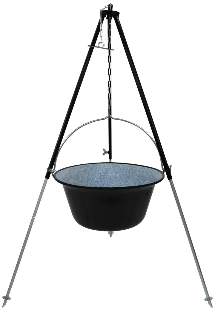 GRILLPLANET Set 22 Liter Gulaschkessel mit Dreibein 130 cm (22 Liter Gulaschtopf Feuertopf Kesselgul
