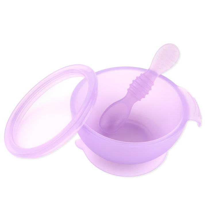 Bumkins - Erstes Baby Fütterungsset aus Silikon mit Saugnapf, Deckel und Löffel, Violet Jelly Jelly