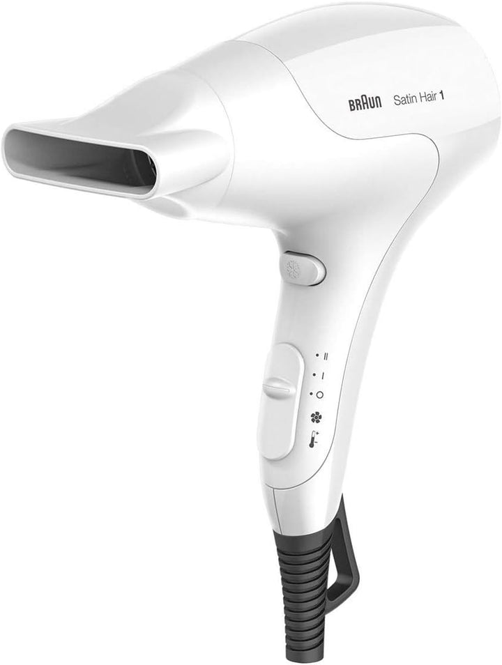 Braun Satin Hair 1 Power Perfection Haartrockner, professioneller Föhn mit Stylingdüse, HD180, weiss
