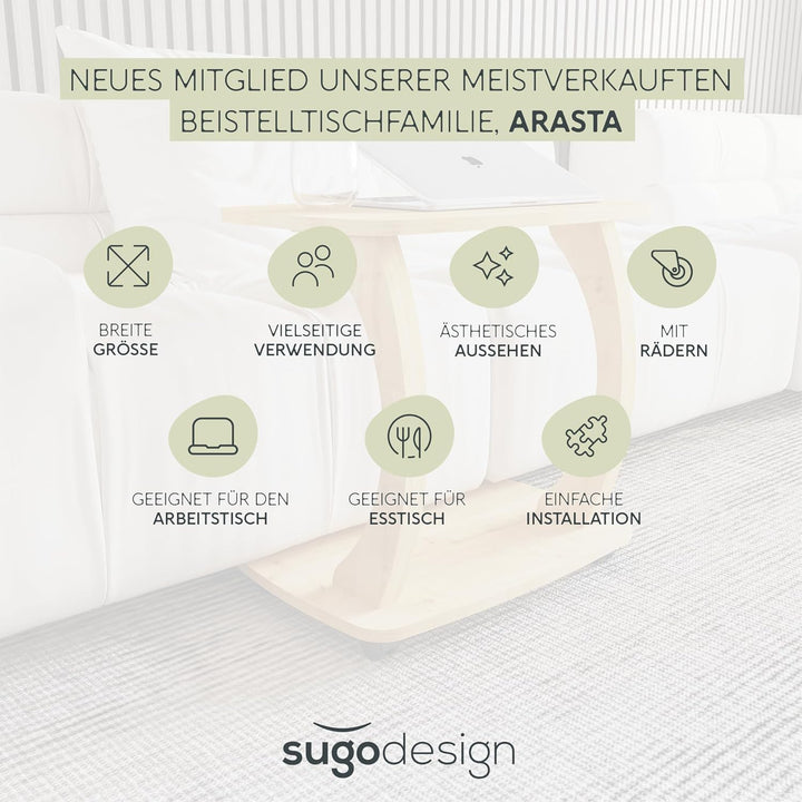 Beistelltisch Couch, mit Rollen, Laptoptisch für Couch, Kleiner Wohnzimmertisch, Sofatisch in stylis