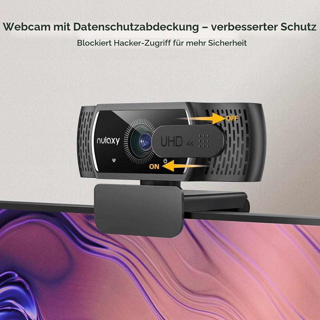 Nulaxy QHD 4K Webcam mit automatischer Lichtkorrektur, zwei geräuschunterdrückenden Mikrofonen, 1,5