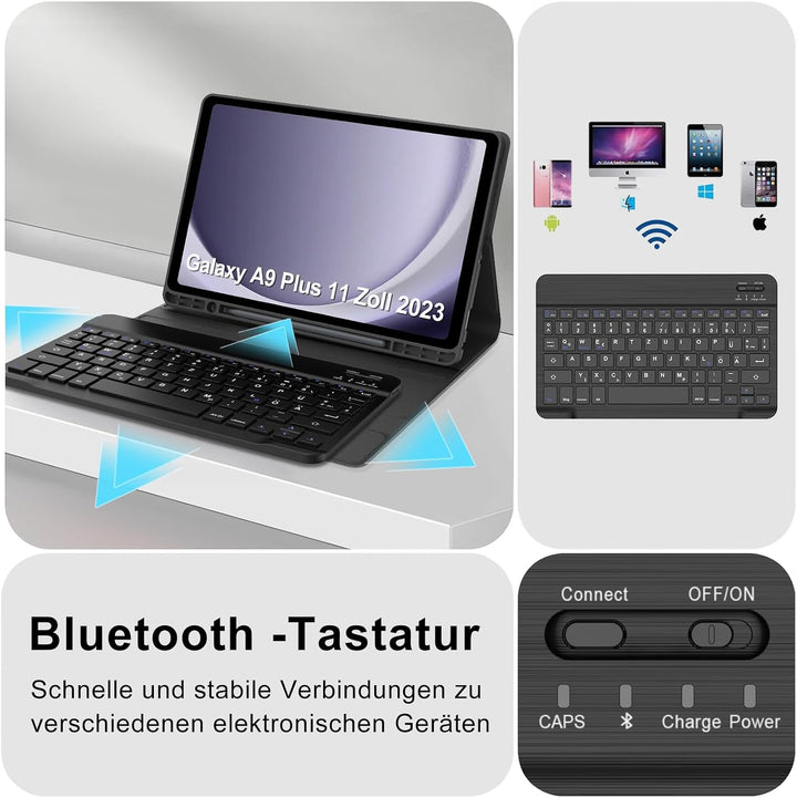 Tastatur für Samsung Galaxy Tab A9+ 11 Zoll 2023 (SM-X210/X215/X216/X218) Schwarz Schwarz, Schwarz S