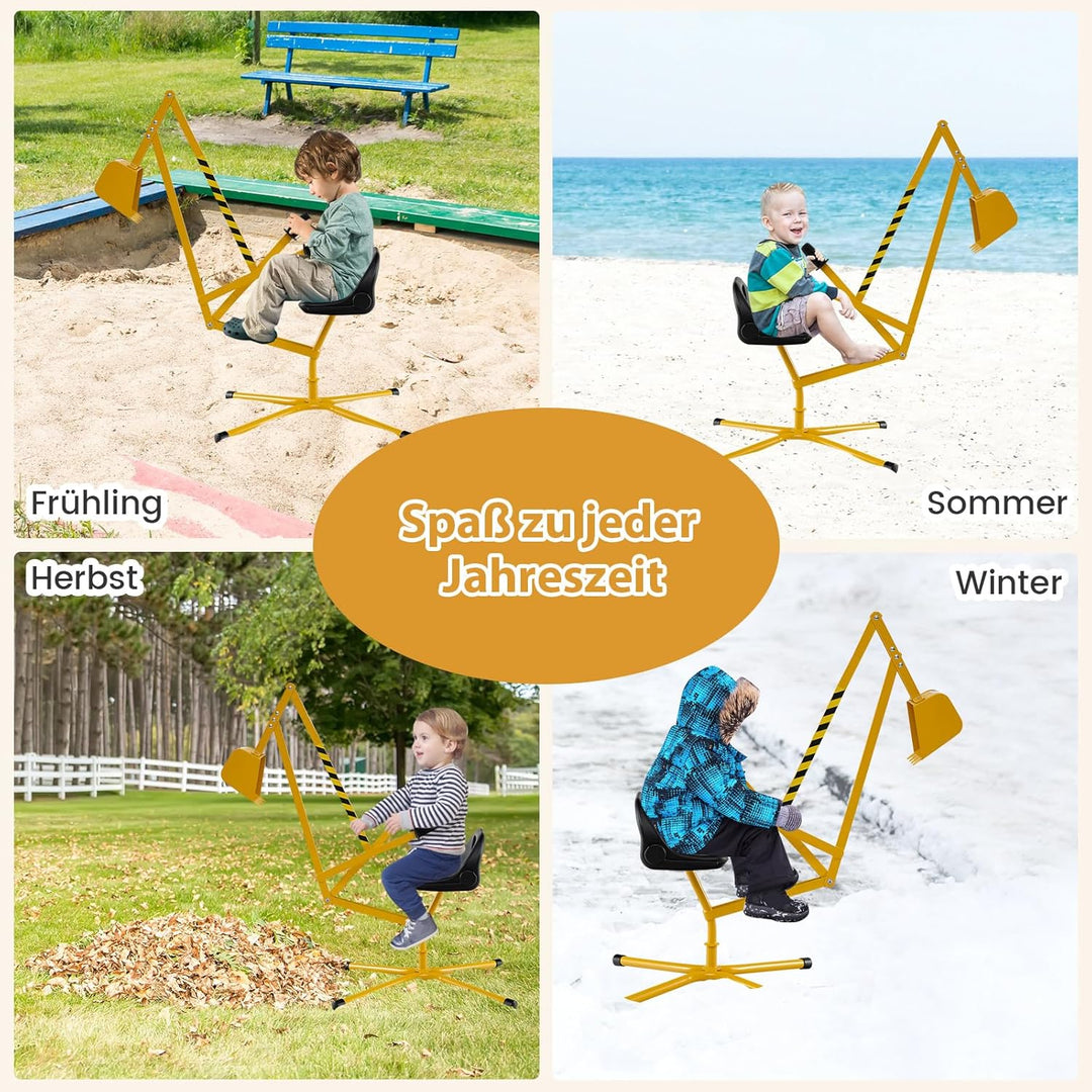 COSTWAY Sitzbagger 360° drehbar, Bagger zum Draufsitzen Metall mit Schaufel & 2-Hand Steuerung, Sand