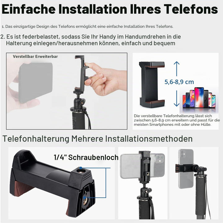 koolehaoda MP286C Einbeinstativ, Kohlefaser, 6-teilig, tragbar, Kompaktkamera-Einbeinstativ, Maximal
