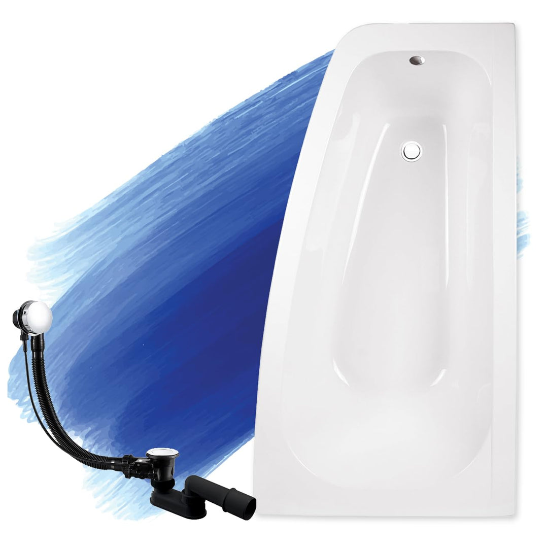 BADLAND Badewanne Original Weiss Acryl Wanne Eckbadewanne LUNA 150x80 Rechts KOMPLETTSET SET + Füsse