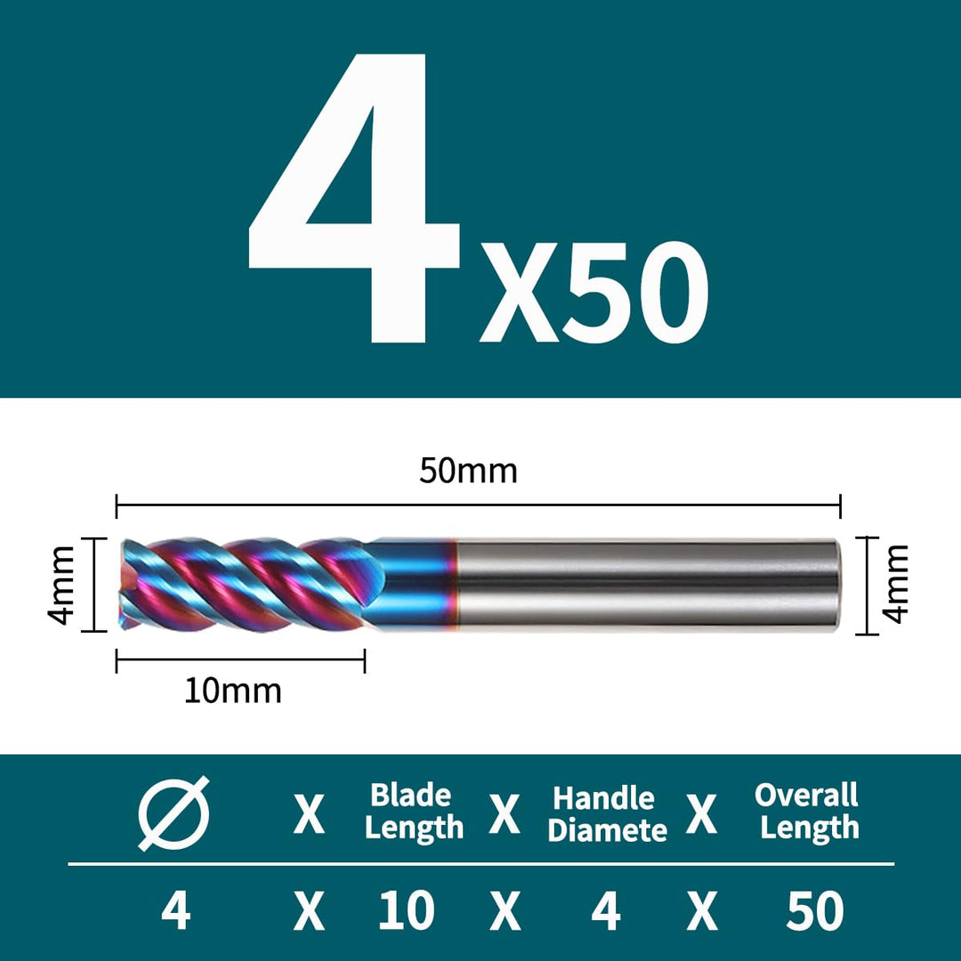 Hartmetall Schaftfräser 4.0 * 50mm*2, 4 Schneiden, NACO4 Beschichtet HRC65, VHM Fräser, CNC Fräser f