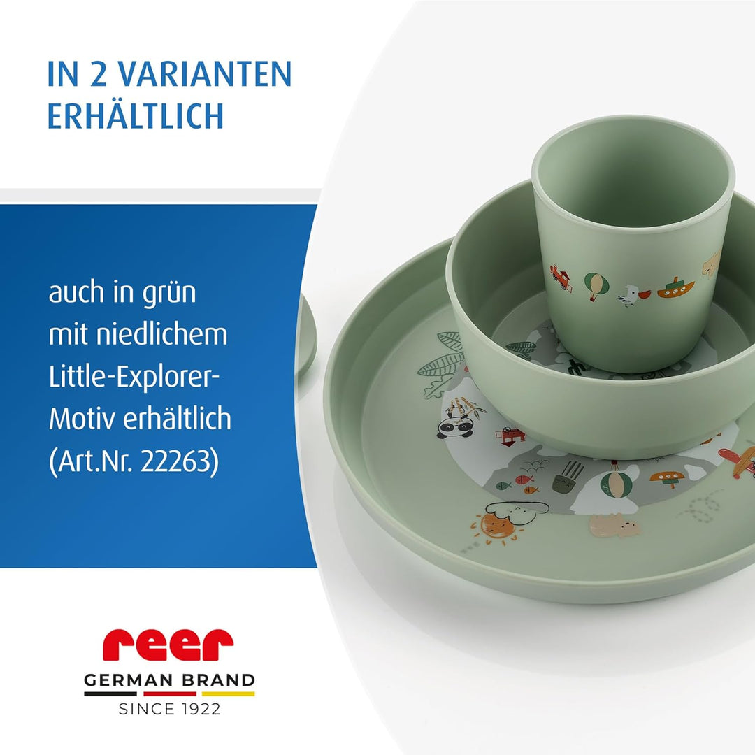 reer Kindergeschirr Set | Motiv: Little Farm | Biokunststoff-Geschirr für Kleinkinder aus 100% ISCC-