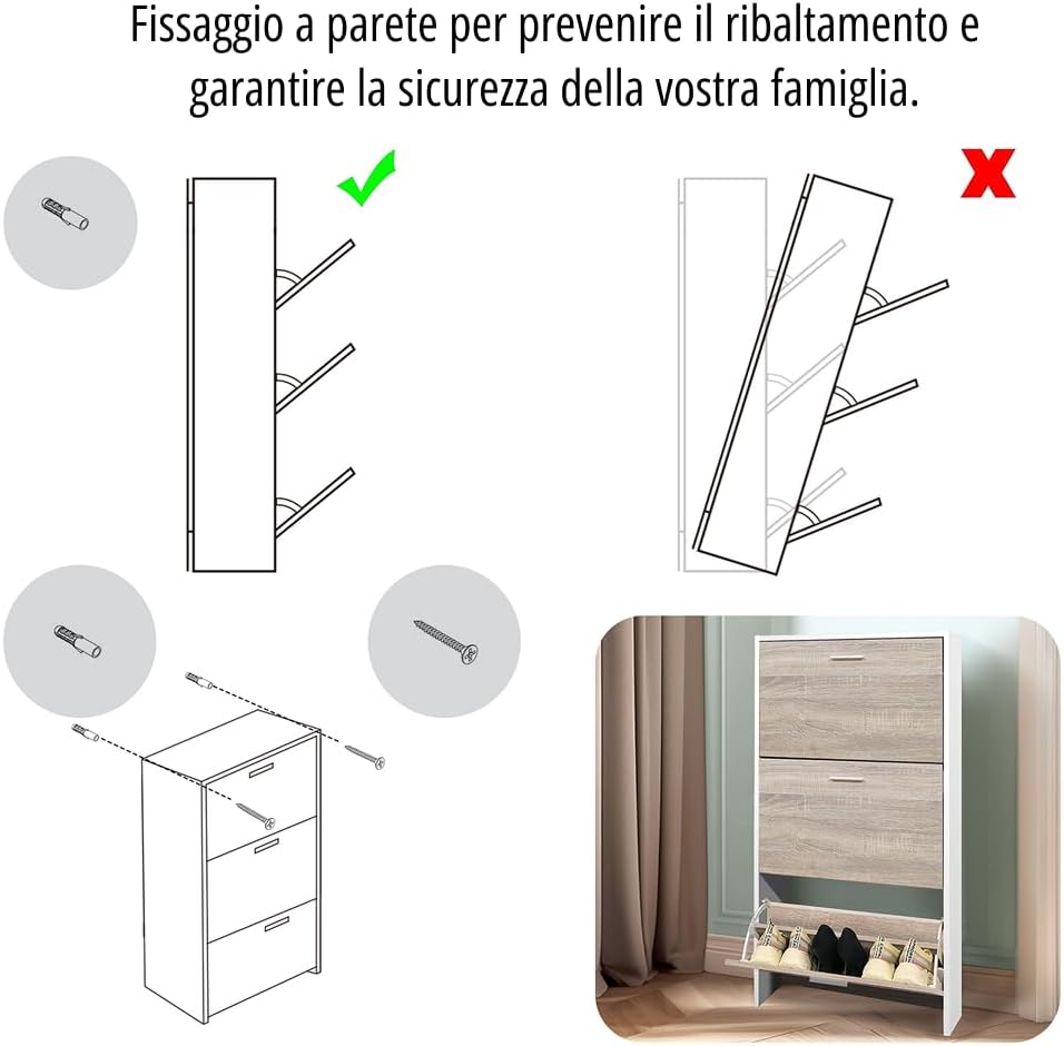 CASABEL Schuhschrank für 18 Paar – grosse Kapazität für Eingangsbereich – L 60 x T 24 x H 113 cm – T